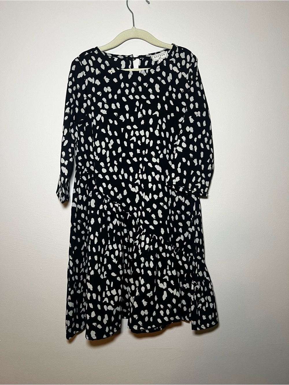 Hayden Girl’s Black and White Long Sleeve Printed Midi Dress